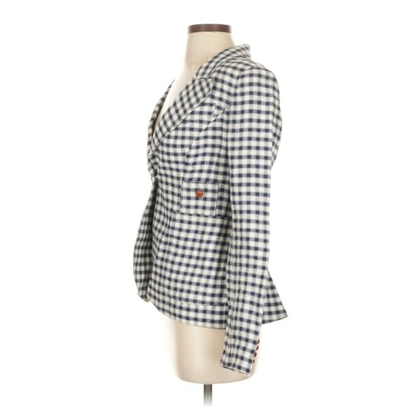 Smythe Plaid Brown Leather Linen Blazer 2 - Picture 4 of 10